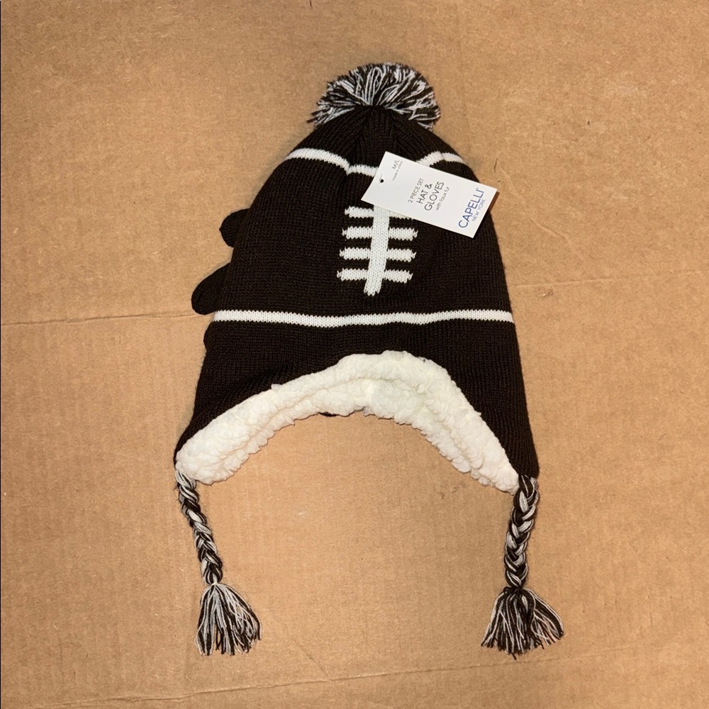 Capelli of New York Brown Football Knit Hat with faux fur